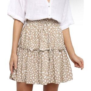 New Women Short Skirt XL Casual Polka Dot Print Ruffles A-Line